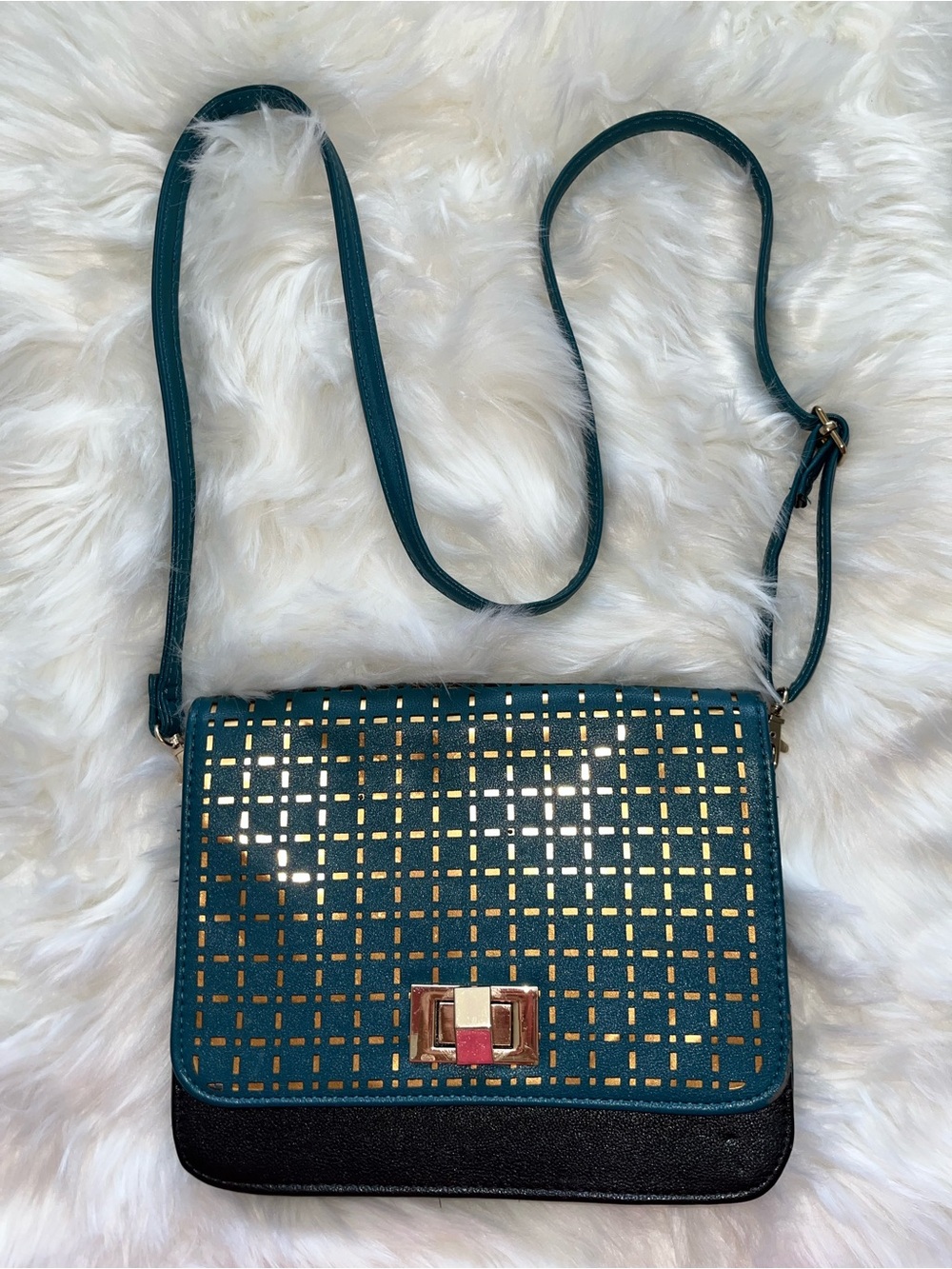 Teal Crossbody Bag with Gold Accent
